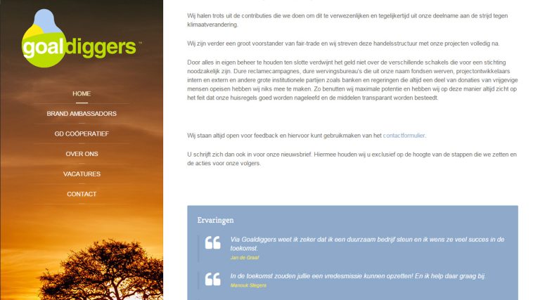 Oorspronkelijke WordPress website van Goaldiggers in Beverwijk