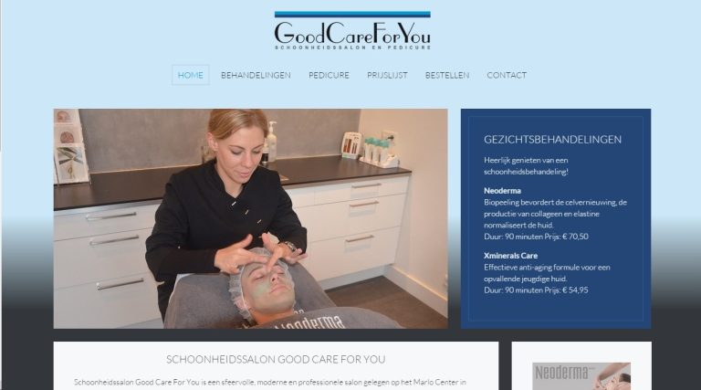 Oorspronkelijke website van Good Care For You, ontwikkeld met 2Donkey Internet Marketing