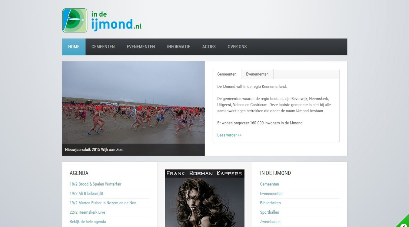 Oorspronkelijke website In de IJmond, ontwikkeld met 2Donkey Internet Marketing