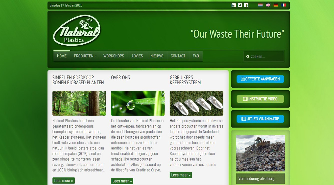 Oorspronkelijke viertalige website van Natural Plastics