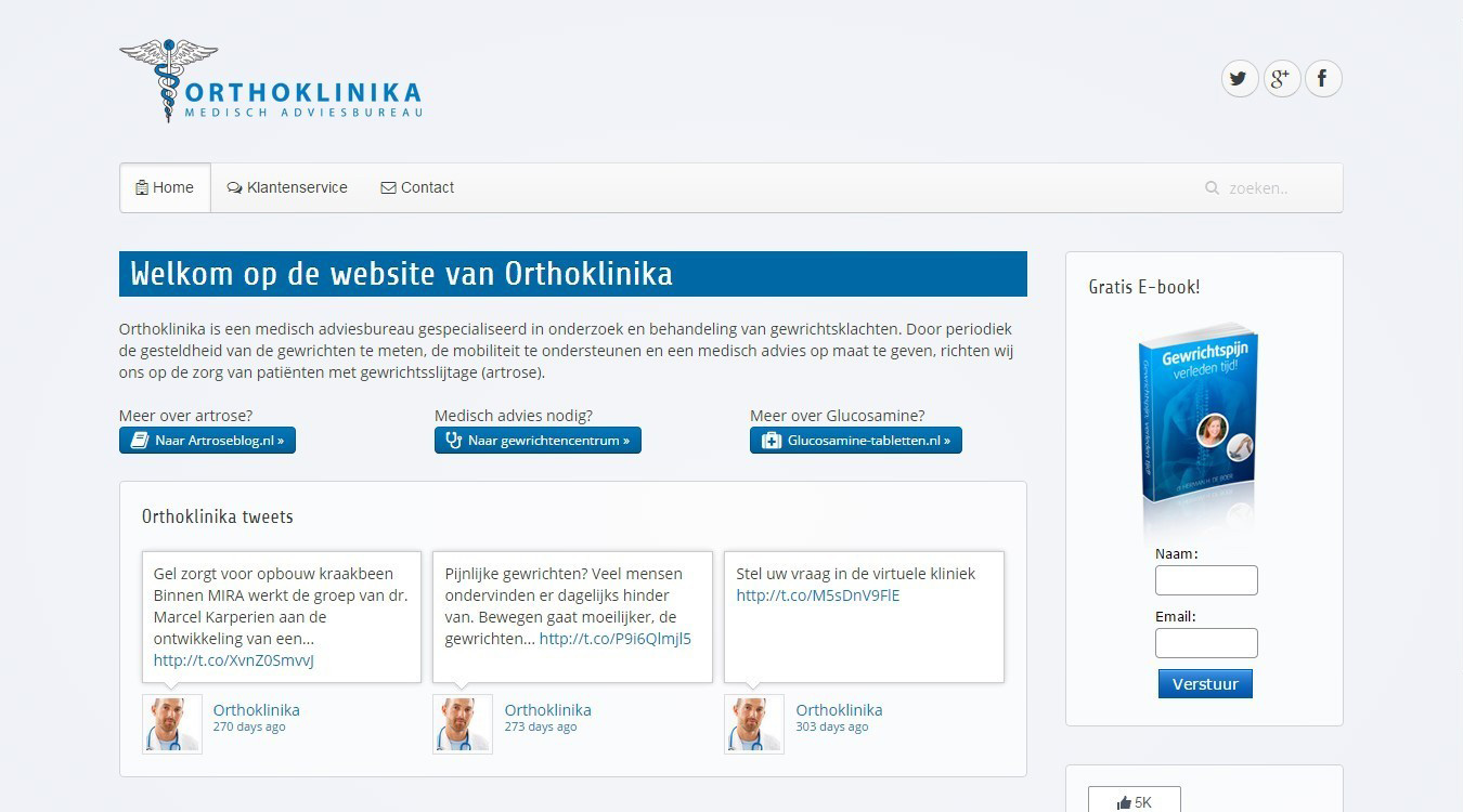 Oorspronkelijke minimalistische website van Orthoklinika